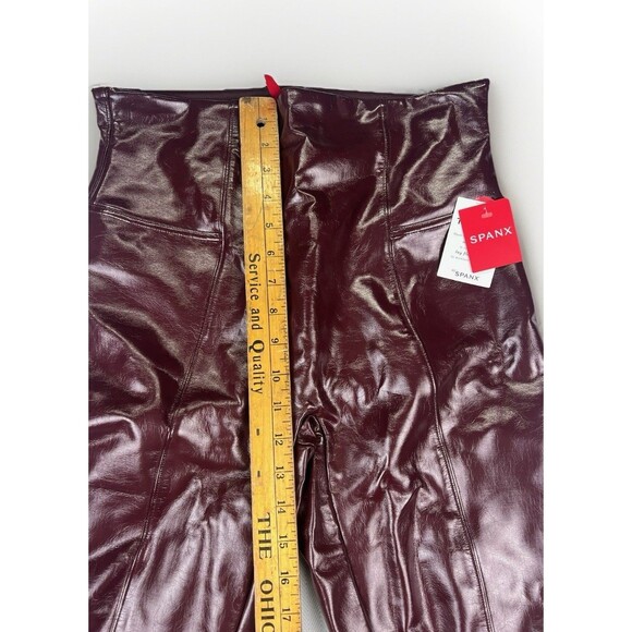 NEW Spanx Faux Patent Leather Leggings Womens Size Large Ruby Red High Rise - Picture 10 of 14